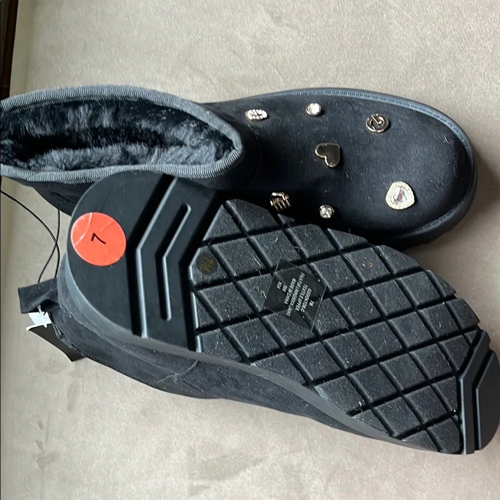 Black Boots with Charm Embellishments